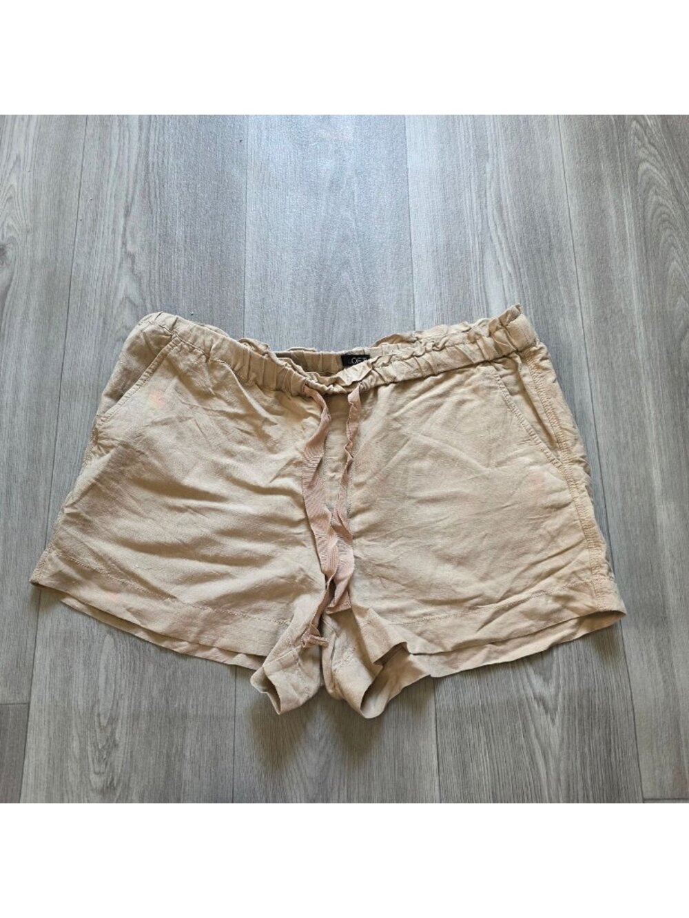 LOFT Beige Linen-Blend Drawstring Shorts Womens Size L